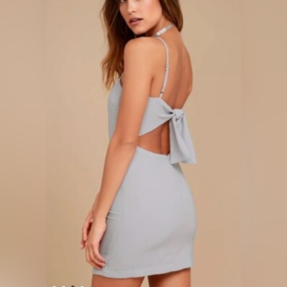 Lulu's Light Gray Backless Mini Dress Size M - Picture 2 of 6
